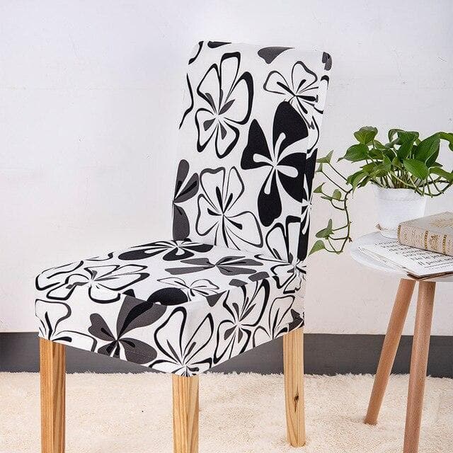 Biely Poťah Na Stoličku S Čiernymi Kvetmi Tahiti